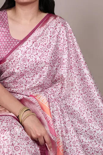 tussar art silk printed saree with viscose border