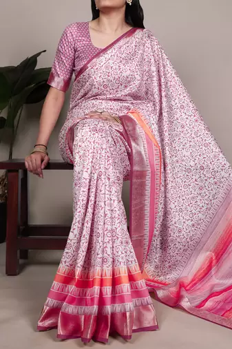 tussar art silk printed saree with viscose border