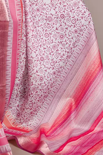 tussar art silk printed saree with viscose border
