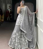 Star Georgette Sharara Pair with Sequins & Thread Embroidery