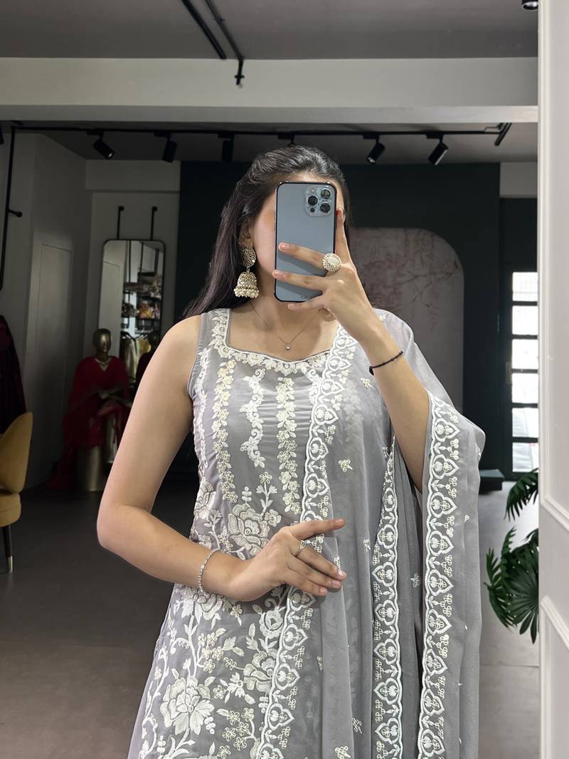 Star Georgette Sharara Pair with Sequins & Thread Embroidery