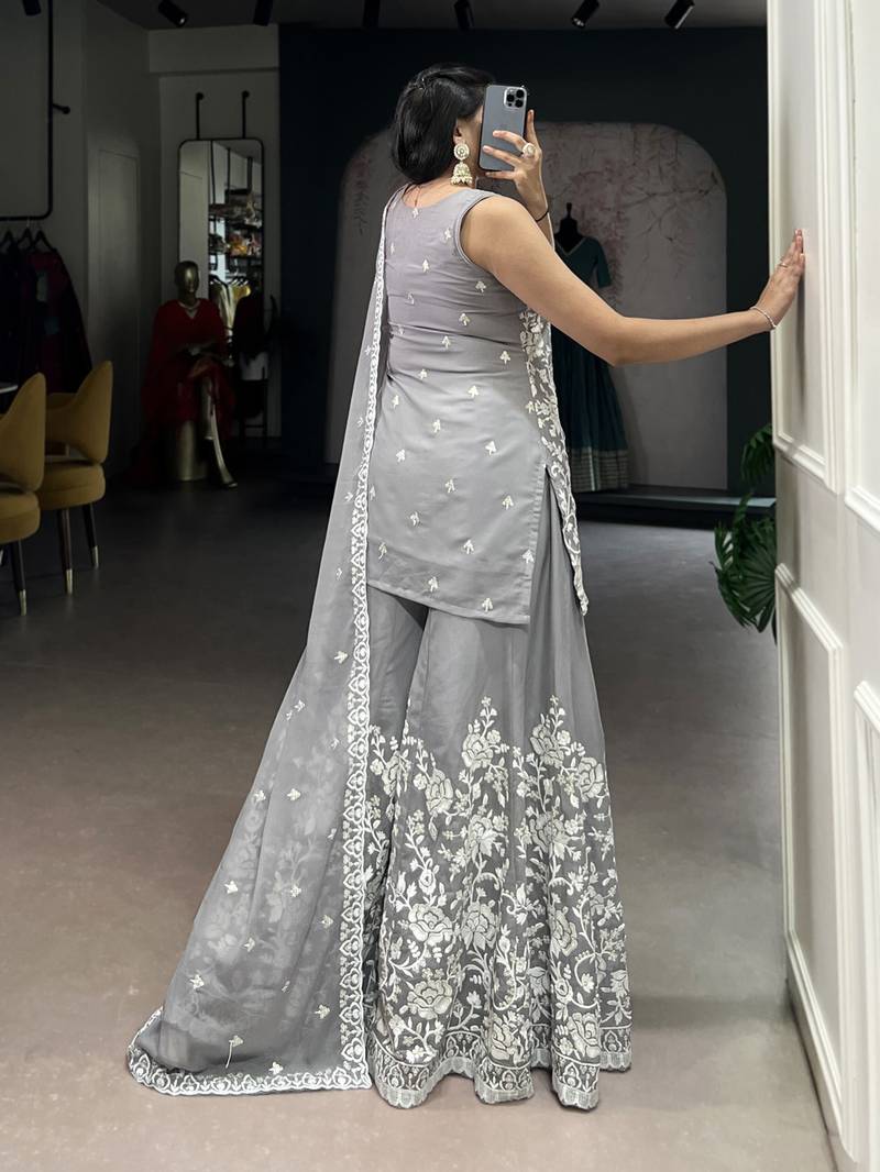 Star Georgette Sharara Pair with Sequins & Thread Embroidery