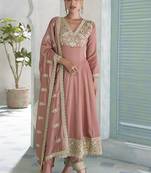 Peach premium silk embroidered sequence anarkali suit