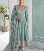 Sky blue premium silk embroidered sequence anarkali suit