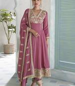 Onion pink premium silk embroidered sequence anarkali suit