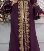  Purple Moroccan-Style Embroidered Stitched Kaftan with Gold Zari Work & Belt