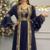 Navy Blue Moroccan Embroidered Stitched Kaftan with Handwork Heavy Golden Zari Work & Belt