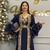 Navy Blue Moroccan Embroidered Stitched Kaftan with Handwork Heavy Golden Zari Work & Belt