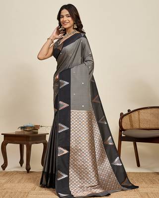 soft litchi art silk banarasi art silk jacquard saree (amrapali-01-black) 2