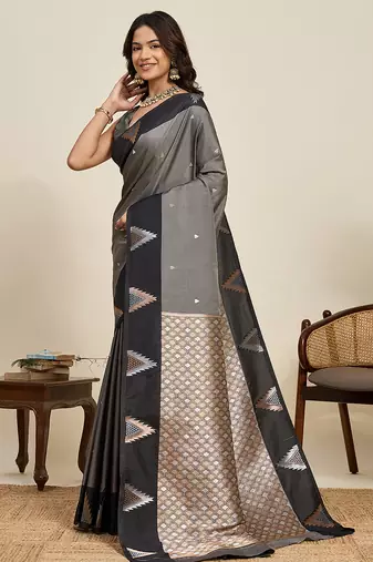 soft litchi art silk banarasi art silk jacquard saree (amrapali-01-black)