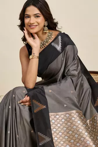 soft litchi art silk banarasi art silk jacquard saree (amrapali-01-black)