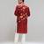 Red printed cotton silk Nehru jacket set
