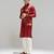Red printed cotton silk Nehru jacket set