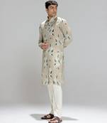 Green printed cotton silk kurta pajama