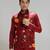Red printed cotton silk Nehru jacket set