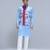 Blue printed cotton silk Nehru jacket set