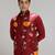 Red printed cotton silk Nehru jacket set