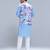 Blue printed cotton silk Nehru jacket set
