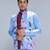 Blue printed cotton silk Nehru jacket set