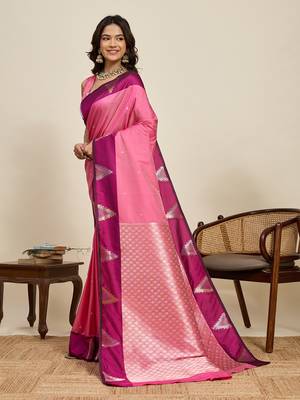 soft litchi art silk banarasi art silk jacquard saree (amrapali-01-pink) 2
