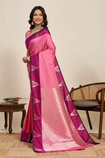 soft litchi art silk banarasi art silk jacquard saree (amrapali-01-pink)
