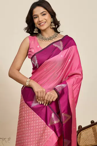 soft litchi art silk banarasi art silk jacquard saree (amrapali-01-pink)
