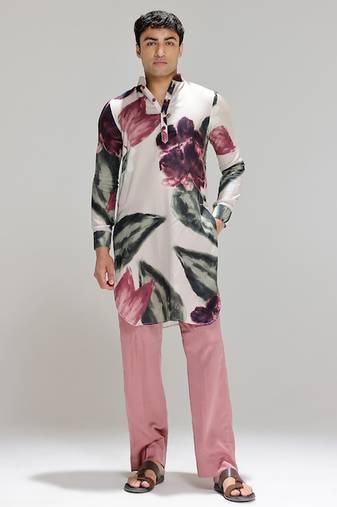Multicolor printed cotton silk kurta pajama