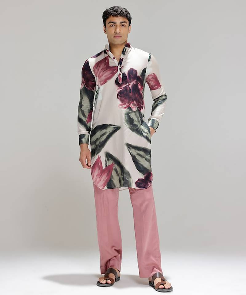 Multicolor printed cotton silk kurta pajama