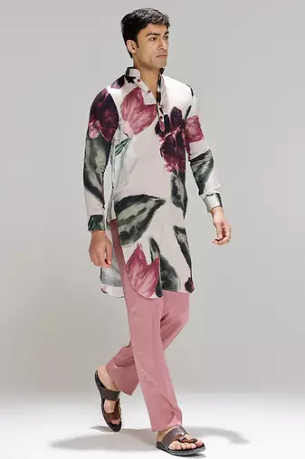 Multicolor printed cotton silk kurta pajama
