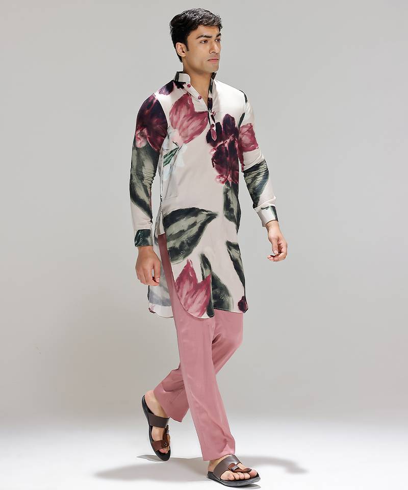 Multicolor printed cotton silk kurta pajama