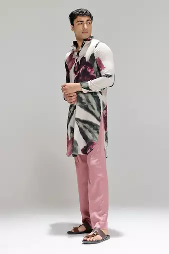 Multicolor printed cotton silk kurta pajama