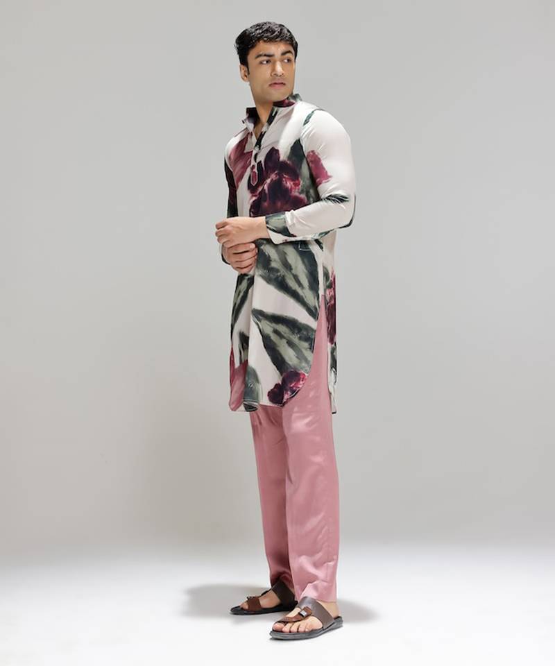 Multicolor printed cotton silk kurta pajama