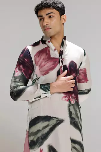 Multicolor printed cotton silk kurta pajama