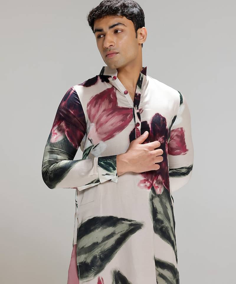 Multicolor printed cotton silk kurta pajama