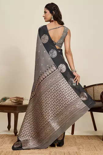 soft litchi art silk banarasi art silk jacquard saree (aamrapali-03-black)