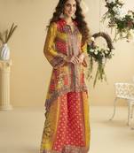 designer satin cord set with mirror and stone work for party and wedding