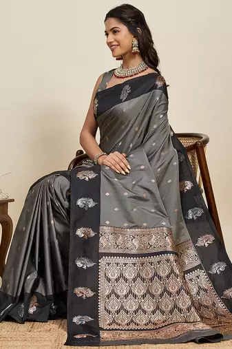 soft litchi art silk banarasi art silk jacquard saree (aamrapali-04-black)