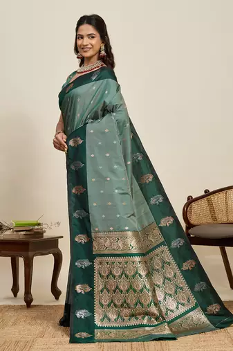 soft litchi art silk banarasi art silk jacquard saree (aamrapali-04-green)
