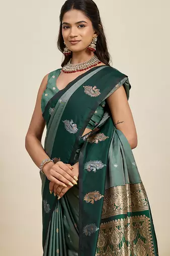 soft litchi art silk banarasi art silk jacquard saree (aamrapali-04-green)