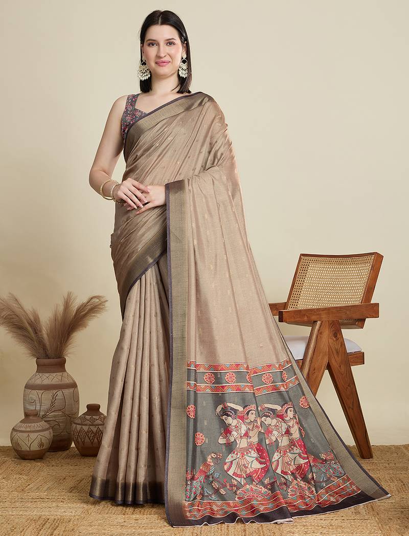 cotton art silk fancy jacquard bollywood saree (abhilasha-beige)