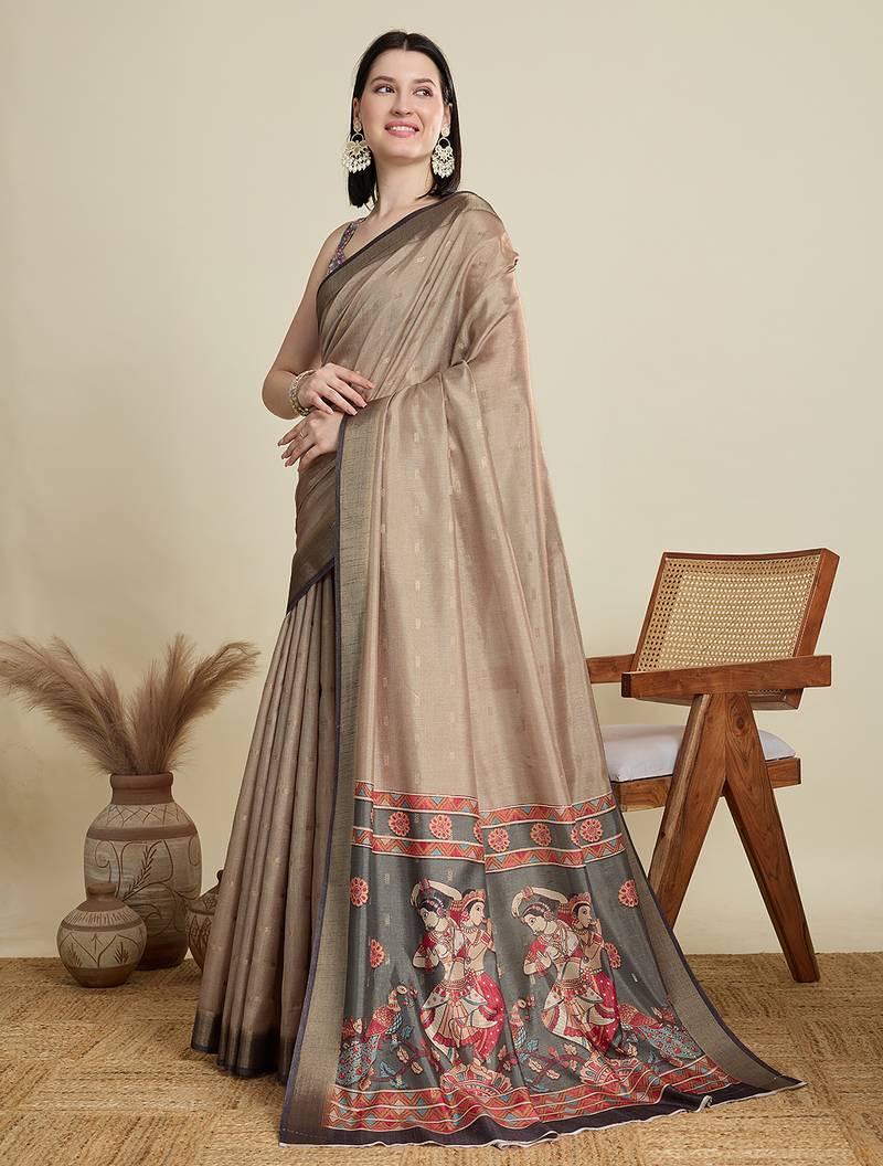 cotton art silk fancy jacquard bollywood saree (abhilasha-beige)
