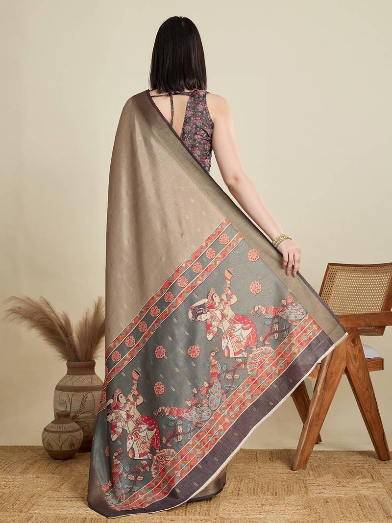 cotton art silk fancy jacquard bollywood saree (abhilasha-beige)
