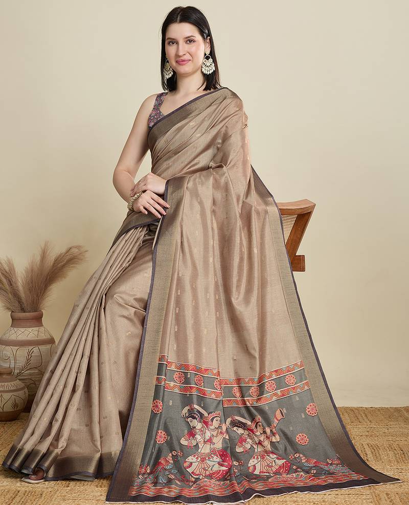 cotton art silk fancy jacquard bollywood saree (abhilasha-beige)