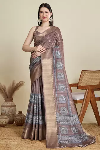 cotton art silk fancy jacquard bollywood saree (abhilasha-brown)