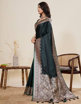 soft litchi art silk banarasi art silk jacquard saree (amar-gala-01-green) 2