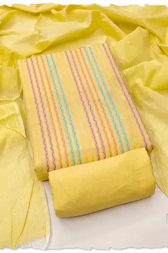 Yellow multicolor embroidered cotton suit set