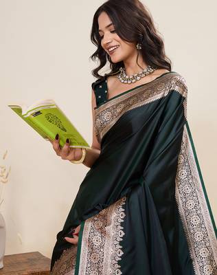 soft litchi art silk banarasi art silk jacquard saree (amar-gala-01-green) 5