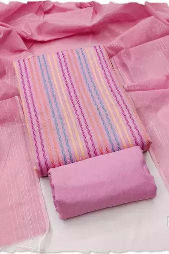 Pink multicolor embroidered cotton suit set