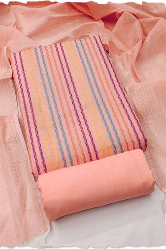 Peach multicolor embroidered cotton suit set