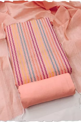 Peach multicolor embroidered cotton suit set